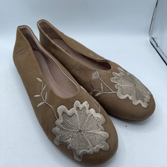 Seychelles Embroidered Leather Flats Tan Beige 8.5 | Cottagecore Balletcore - Picture 1 of 9